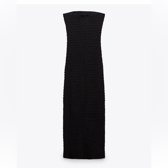 Zara TEXTURED STRAPLESS DRESS. Black. Sizes S, M, L. New with Tags. - Picture 4 of 5